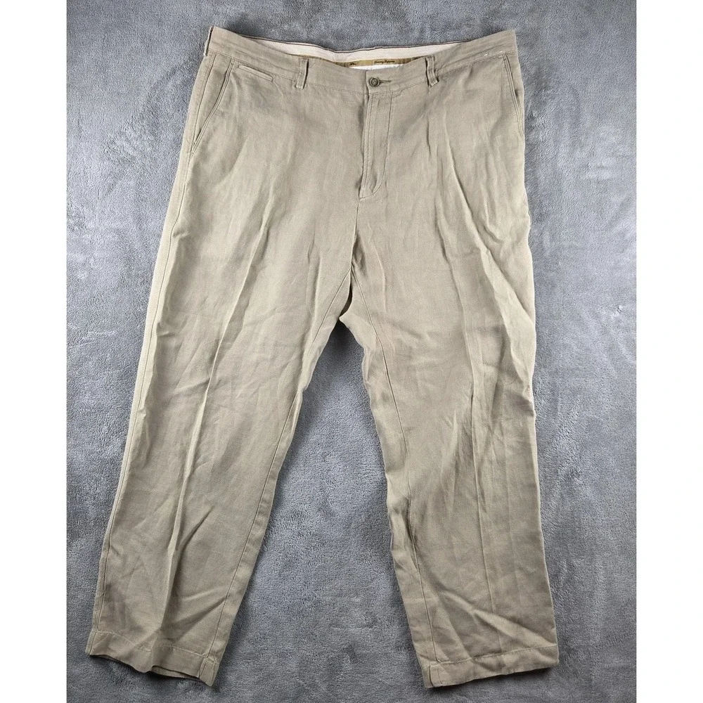 Tommy Bahama Pants Mens 40x30 Beige Straight Leg Linen Silk Khaki Chino